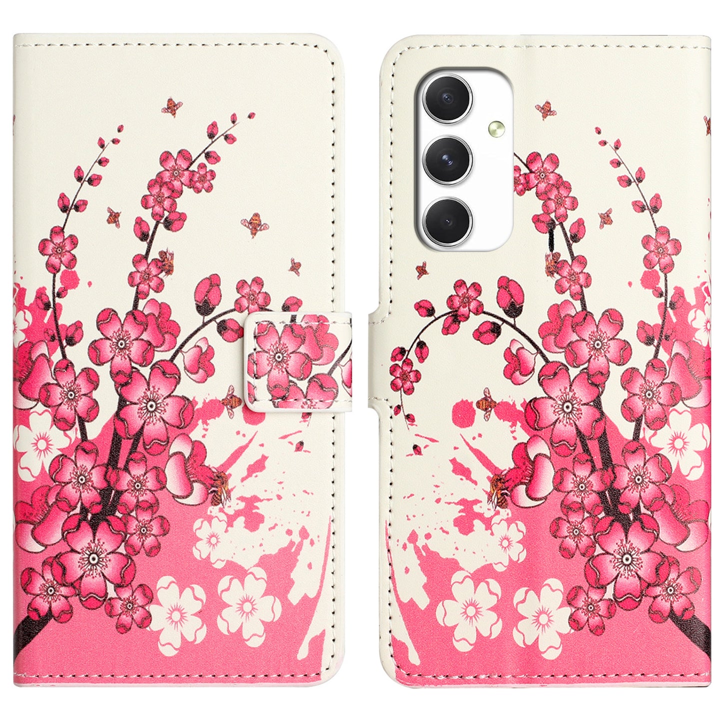 For Samsung Galaxy A16 5G / A16 4G Case Pattern Print PU Leather Wallet Phone Cover - Plum Blossom