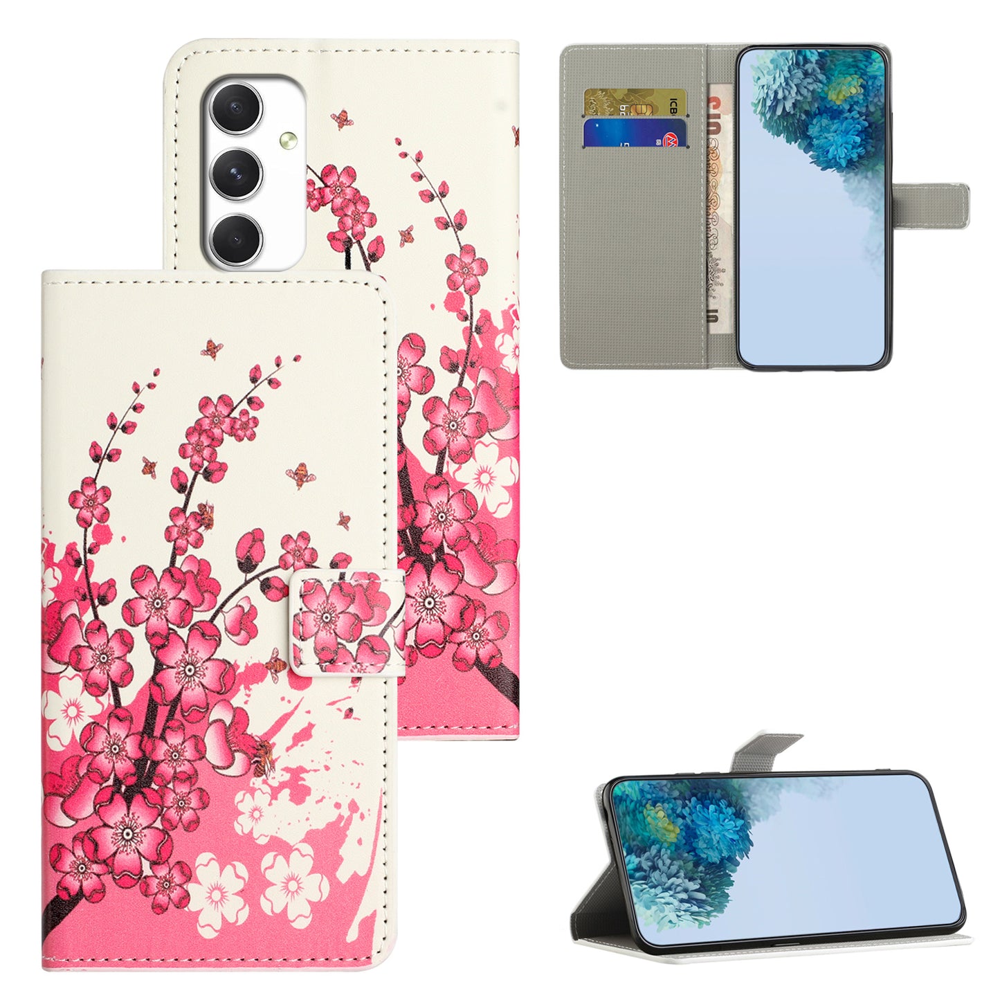 For Samsung Galaxy A16 5G / A16 4G Case Pattern Print PU Leather Wallet Phone Cover - Plum Blossom