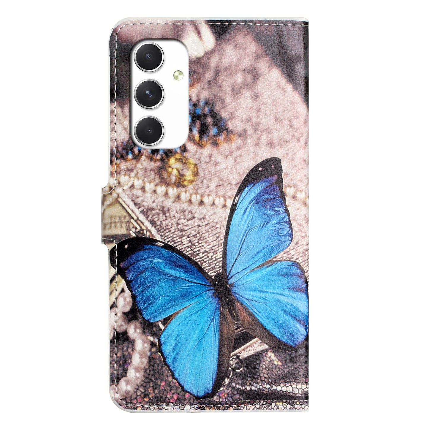 For Samsung Galaxy A16 5G / A16 4G Case Pattern Print PU Leather Wallet Phone Cover - Blue Butterfly