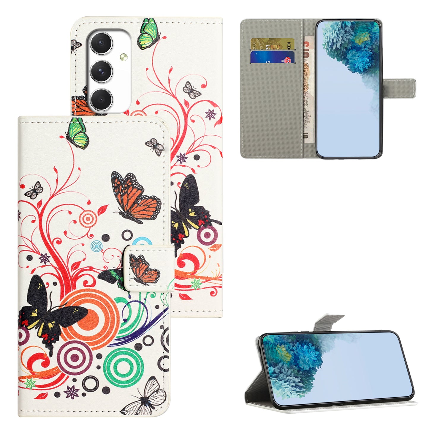 For Samsung Galaxy A16 5G / A16 4G Case Pattern Print PU Leather Wallet Phone Cover - White Butterfly