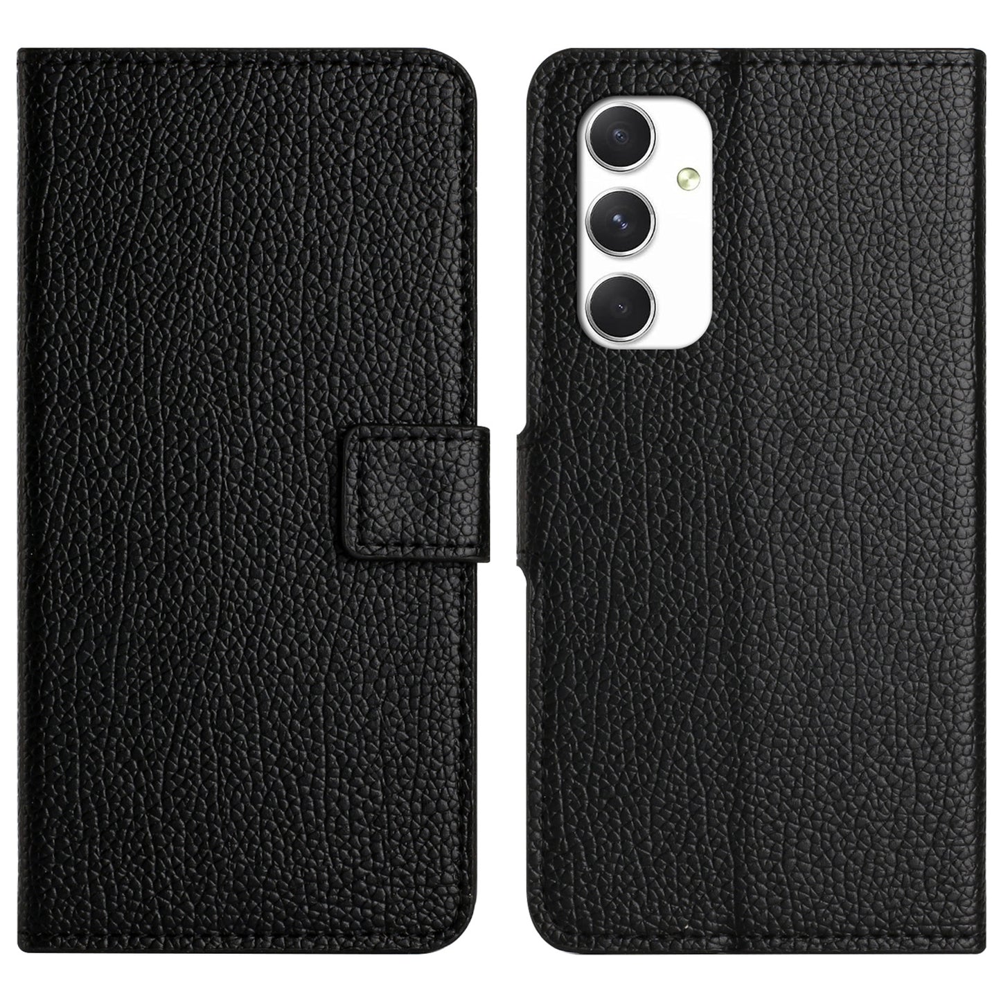 For Samsung Galaxy A16 5G / A16 4G Case PU Leather Wallet Phone Cover Litchi Texture, Black