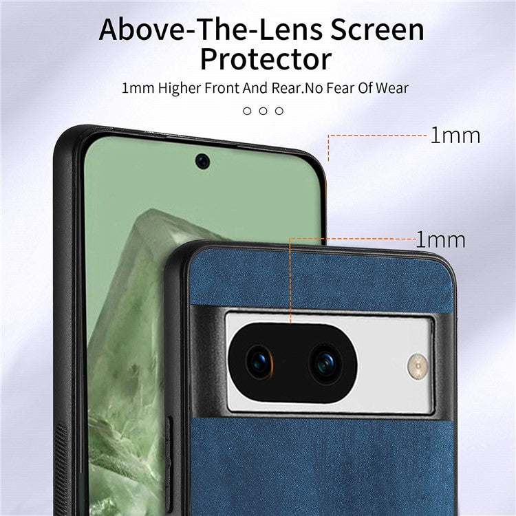 D2 for Google Pixel 8a Case Leather Coated TPU Ring Kickstand Phone Cover with Card Slots - Blue