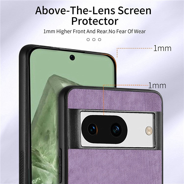 D2 for Google Pixel 8a Case Leather Coated TPU Ring Kickstand Phone Cover with Card Slots - Purple