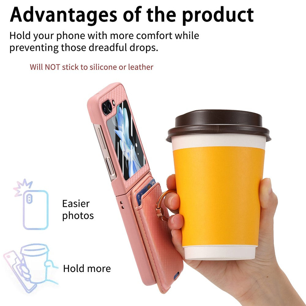 For Samsung Galaxy Z Flip7 FE 5G / Z Flip6 5G Case Ring Kickstand Card Slot Phone Cover with Rear Screen Film - Pink