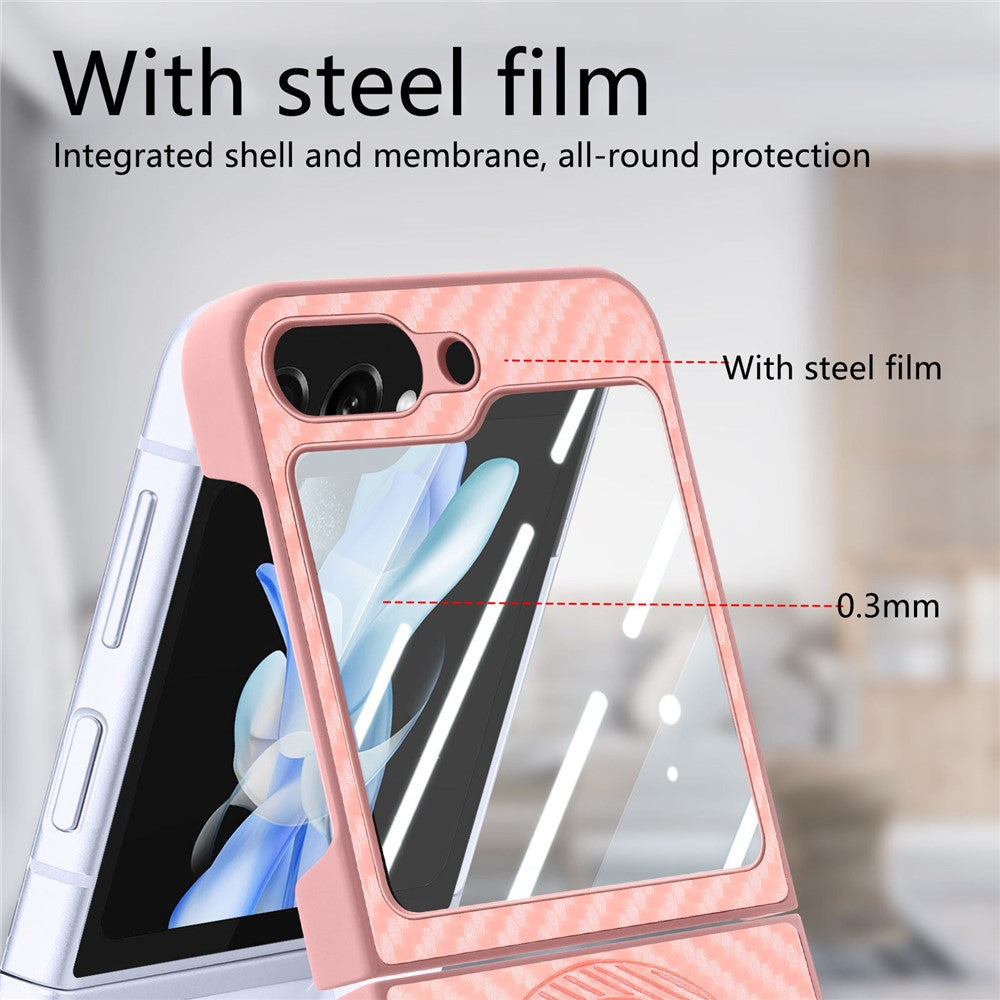 For Samsung Galaxy Z Flip7 FE 5G / Z Flip6 5G Case Ring Kickstand Card Slot Phone Cover with Rear Screen Film - Pink