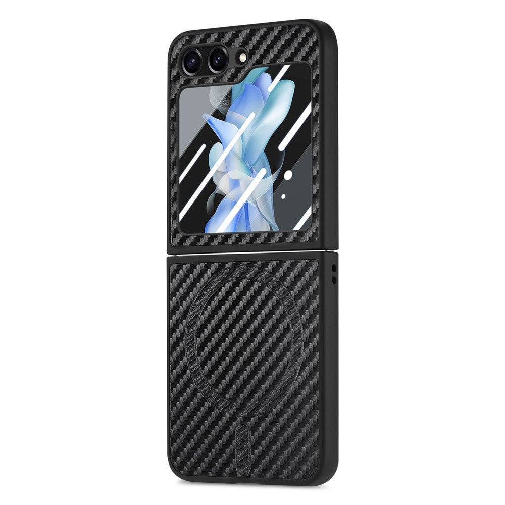 For Samsung Galaxy Z Flip7 FE 5G / Z Flip6 5G Magnetic Case Leather+PC Folding Phone Cover with Rear Screen Film - Black