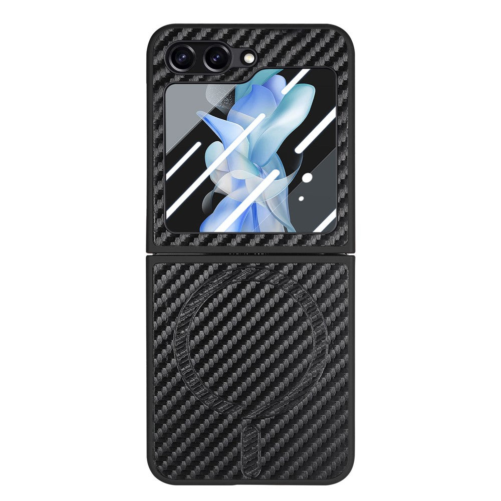 For Samsung Galaxy Z Flip7 FE 5G / Z Flip6 5G Magnetic Case Leather+PC Folding Phone Cover with Rear Screen Film - Black