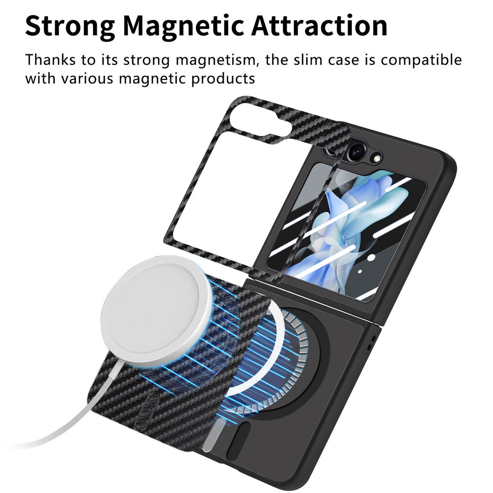 For Samsung Galaxy Z Flip7 FE 5G / Z Flip6 5G Magnetic Case Leather+PC Folding Phone Cover with Rear Screen Film - Black