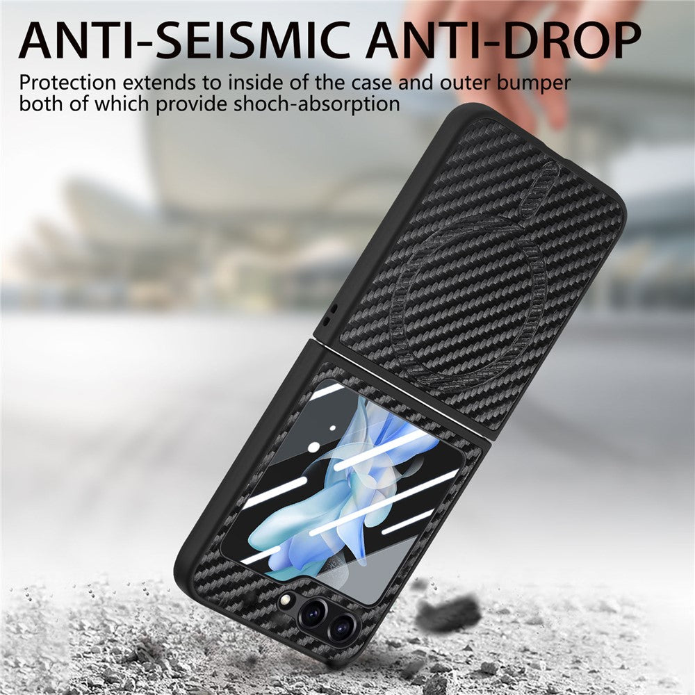 For Samsung Galaxy Z Flip7 FE 5G / Z Flip6 5G Magnetic Case Leather+PC Folding Phone Cover with Rear Screen Film - Black