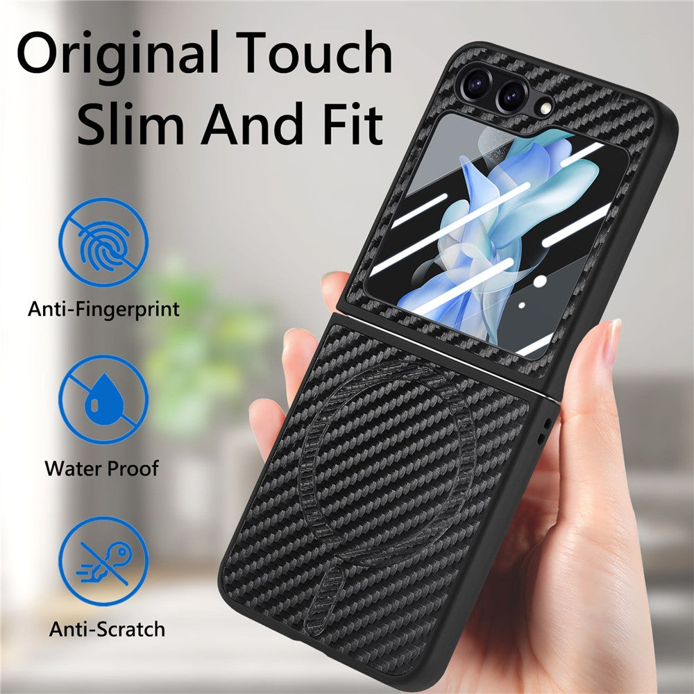 For Samsung Galaxy Z Flip7 FE 5G / Z Flip6 5G Magnetic Case Leather+PC Folding Phone Cover with Rear Screen Film - Black