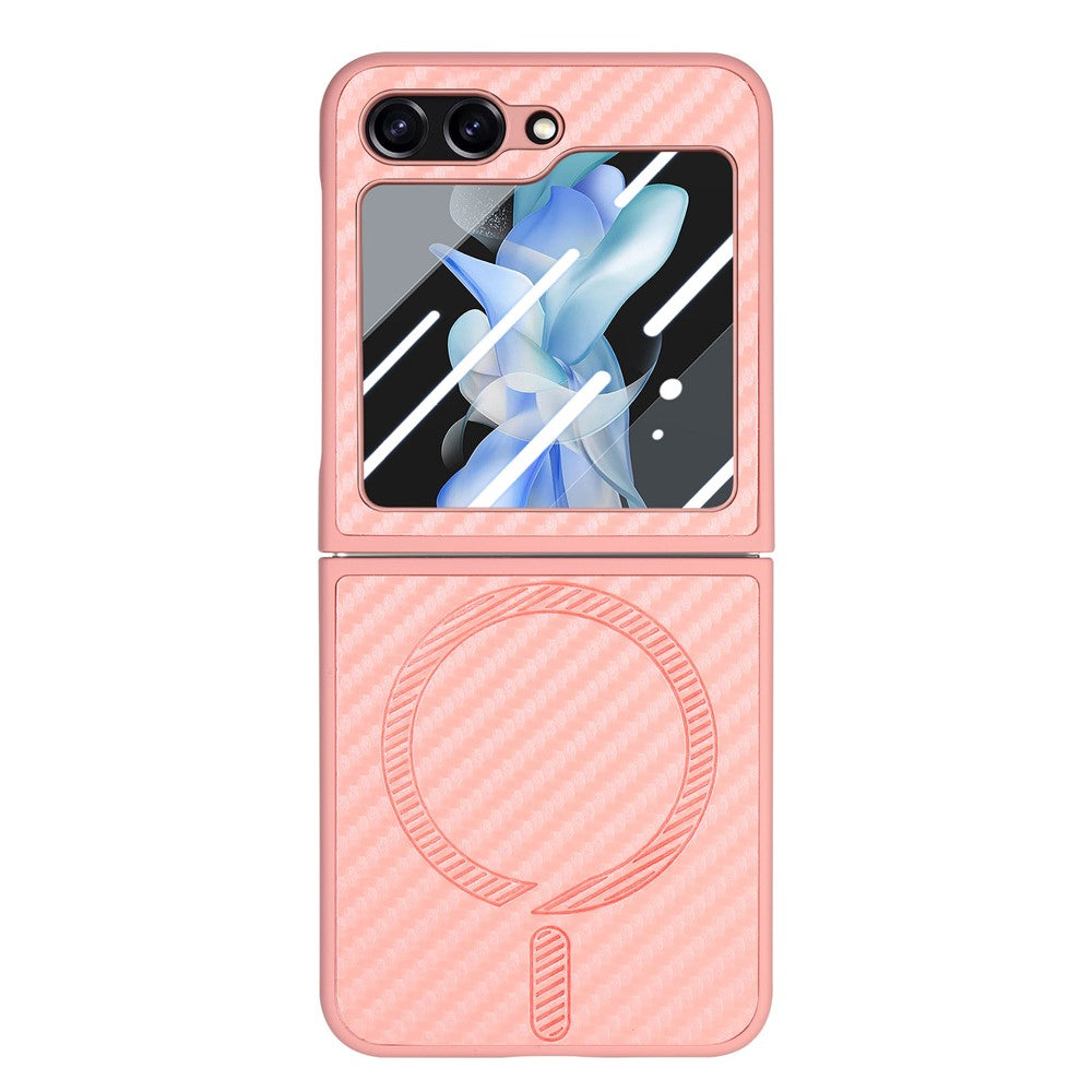 For Samsung Galaxy Z Flip7 FE 5G / Z Flip6 5G Magnetic Case Leather+PC Folding Phone Cover with Rear Screen Film - Pink