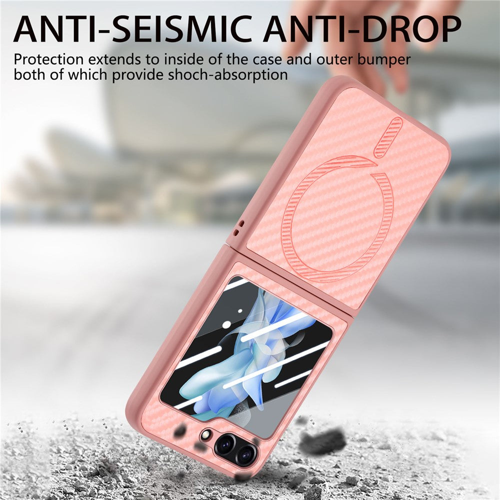 For Samsung Galaxy Z Flip7 FE 5G / Z Flip6 5G Magnetic Case Leather+PC Folding Phone Cover with Rear Screen Film - Pink