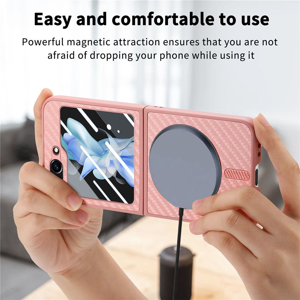 For Samsung Galaxy Z Flip7 FE 5G / Z Flip6 5G Magnetic Case Leather+PC Folding Phone Cover with Rear Screen Film - Pink