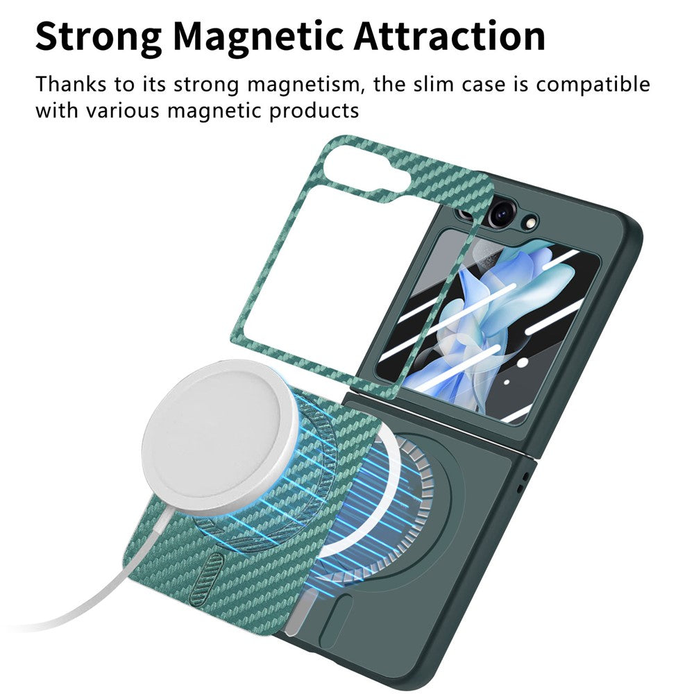For Samsung Galaxy Z Flip7 FE 5G / Z Flip6 5G Magnetic Case Leather+PC Folding Phone Cover with Rear Screen Film - Green
