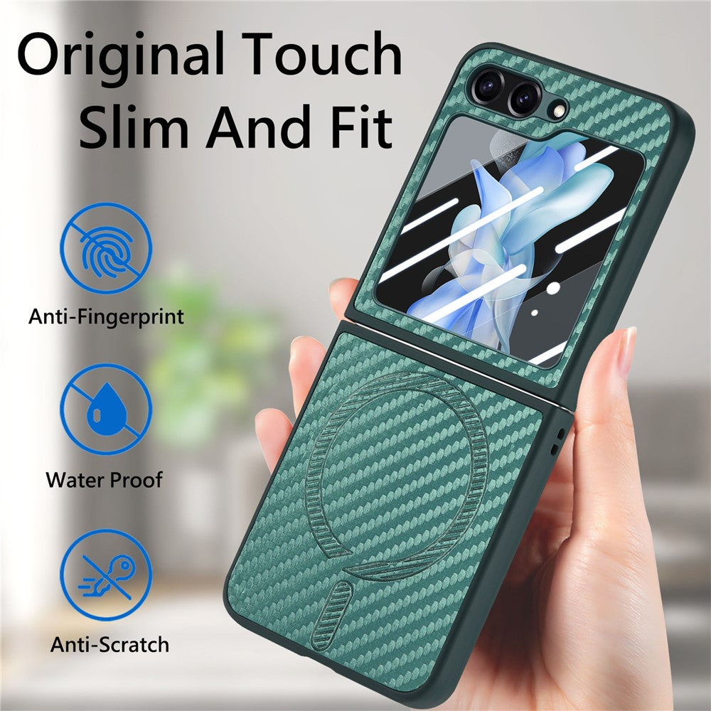 For Samsung Galaxy Z Flip7 FE 5G / Z Flip6 5G Magnetic Case Leather+PC Folding Phone Cover with Rear Screen Film - Green