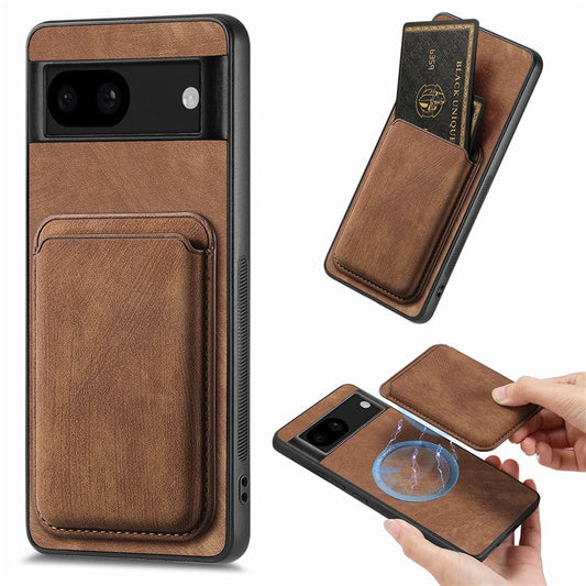 D12 For Google Pixel 8a Case Detachable Magnetic Card Bag Leather+TPU Phone Cover - Brown