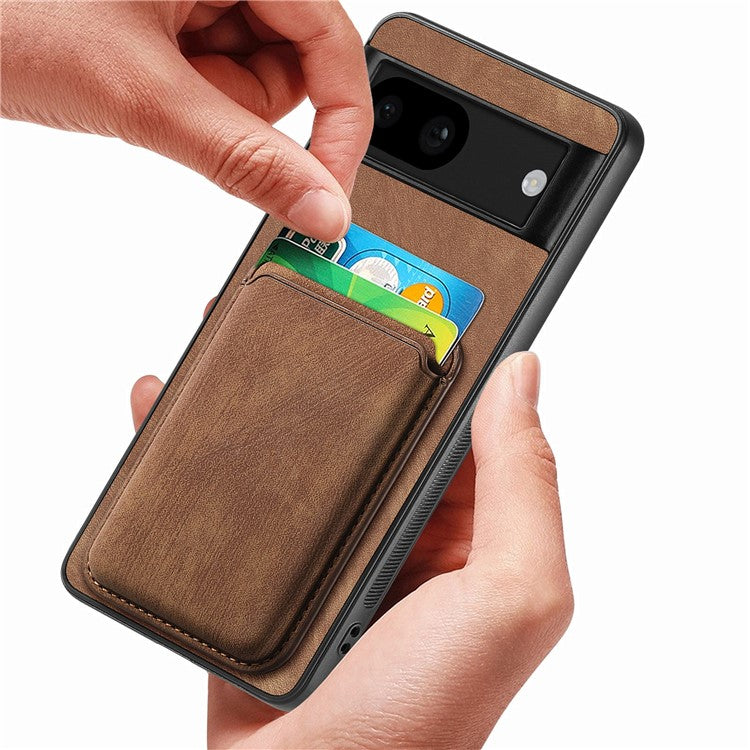 D12 For Google Pixel 8a Case Detachable Magnetic Card Bag Leather+TPU Phone Cover - Brown