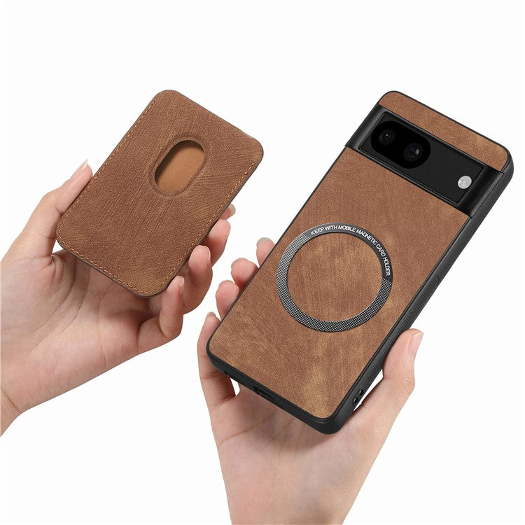 D12 For Google Pixel 8a Case Detachable Magnetic Card Bag Leather+TPU Phone Cover - Brown