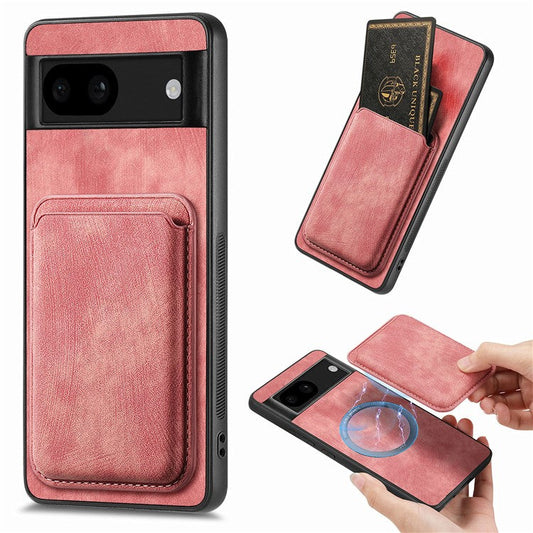D12 For Google Pixel 8a Case Detachable Magnetic Card Bag Leather+TPU Phone Cover - Pink