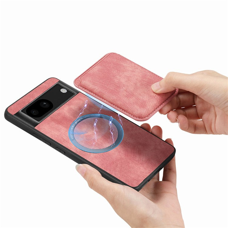 D12 For Google Pixel 8a Case Detachable Magnetic Card Bag Leather+TPU Phone Cover - Pink