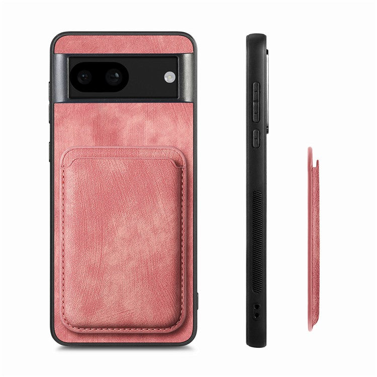 D12 For Google Pixel 8a Case Detachable Magnetic Card Bag Leather+TPU Phone Cover - Pink