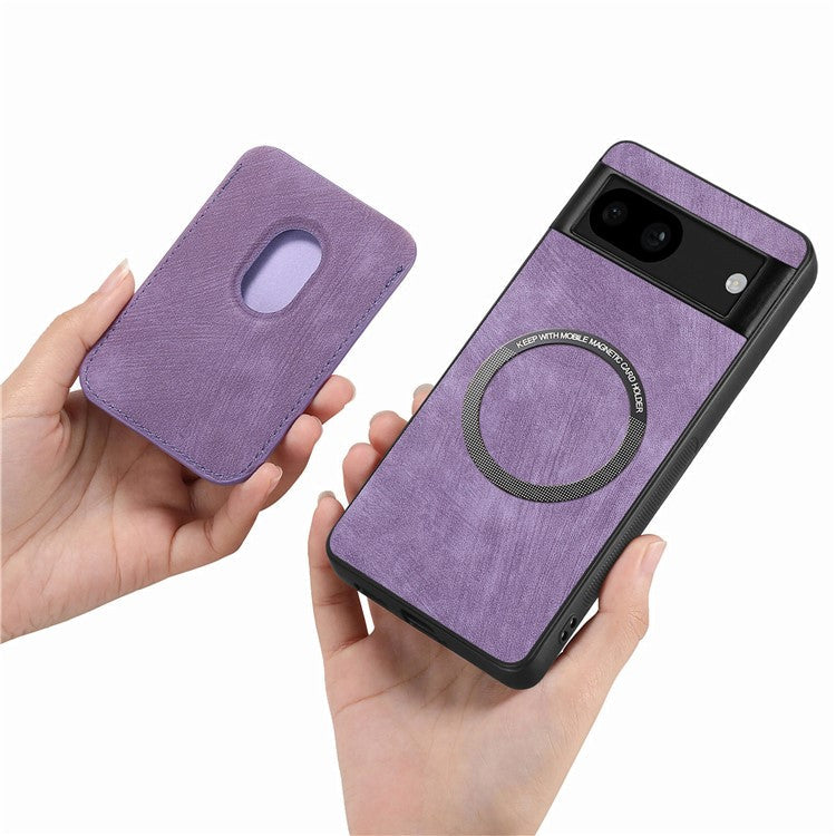 D12 For Google Pixel 8a Case Detachable Magnetic Card Bag Leather+TPU Phone Cover - Purple
