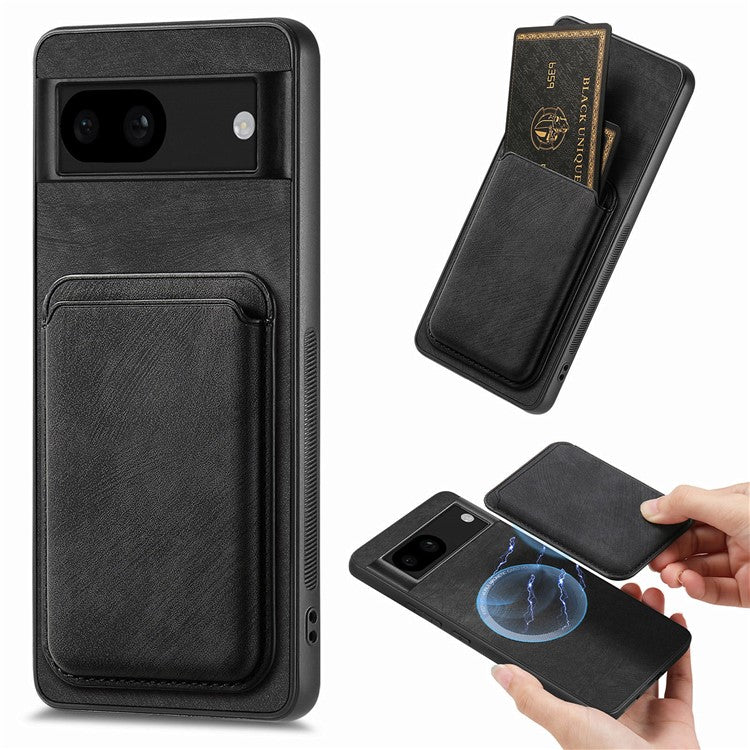 D12 For Google Pixel 8a Case Detachable Magnetic Card Bag Leather+TPU Phone Cover - Black
