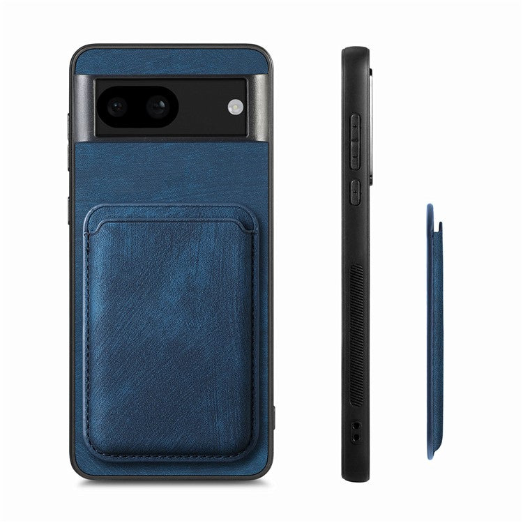 D12 For Google Pixel 8a Case Detachable Magnetic Card Bag Leather+TPU Phone Cover - Blue