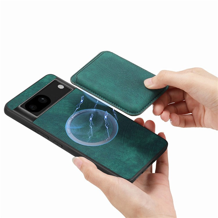 D12 For Google Pixel 8a Case Detachable Magnetic Card Bag Leather+TPU Phone Cover - Green