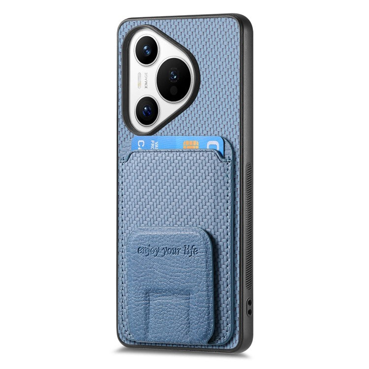 C1-11 for Huawei Pura 70 Case Kickstand Carbon Fiber Texture Leather+TPU Card Slot Phone Cover - Blue