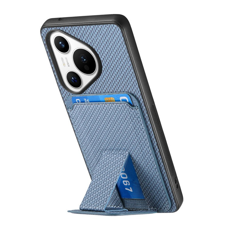 C1-11 for Huawei Pura 70 Case Kickstand Carbon Fiber Texture Leather+TPU Card Slot Phone Cover - Blue