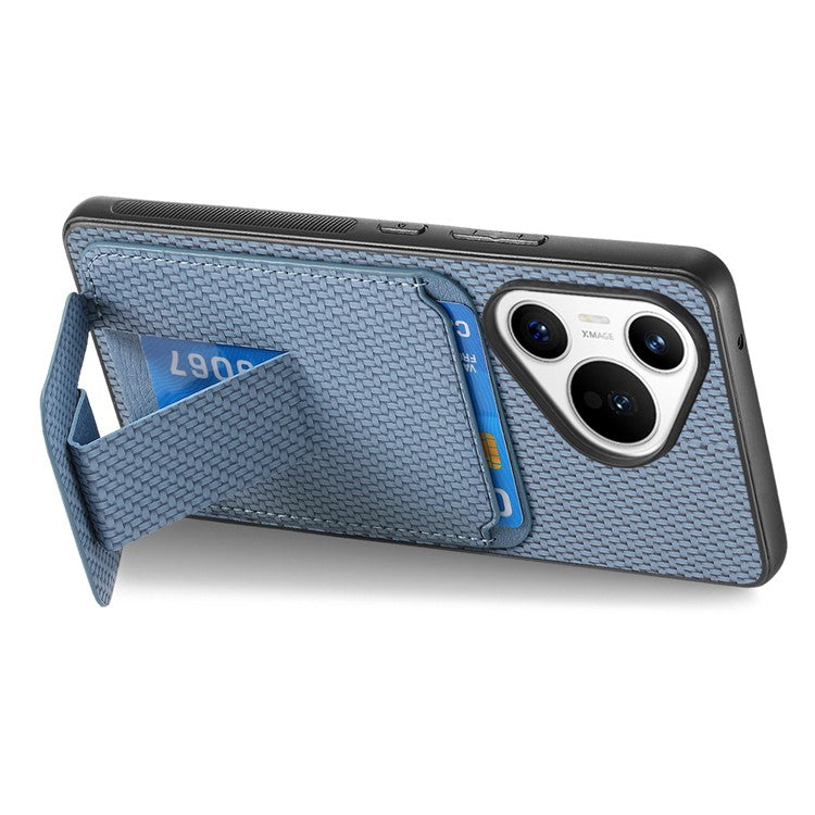 C1-11 for Huawei Pura 70 Case Kickstand Carbon Fiber Texture Leather+TPU Card Slot Phone Cover - Blue