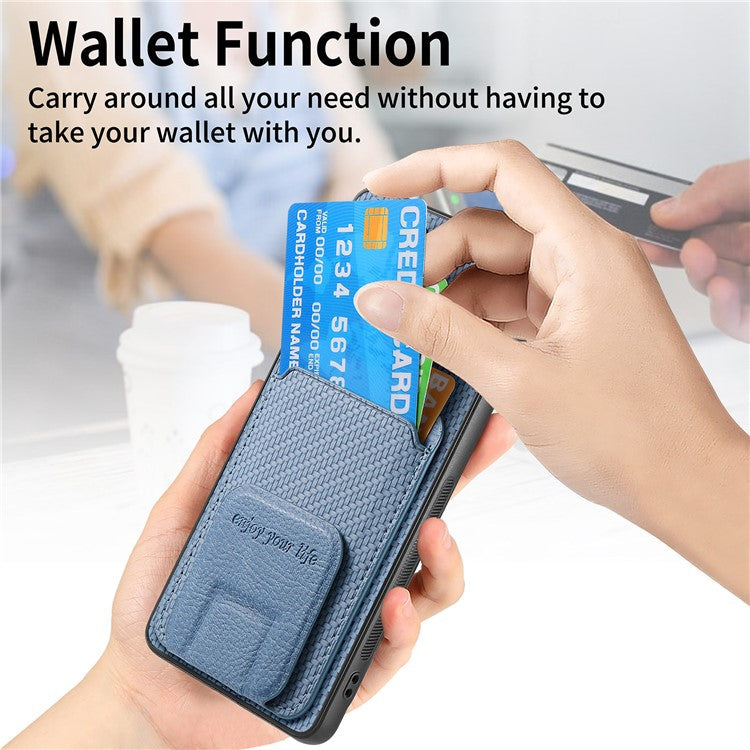 C1-11 for Huawei Pura 70 Case Kickstand Carbon Fiber Texture Leather+TPU Card Slot Phone Cover - Blue