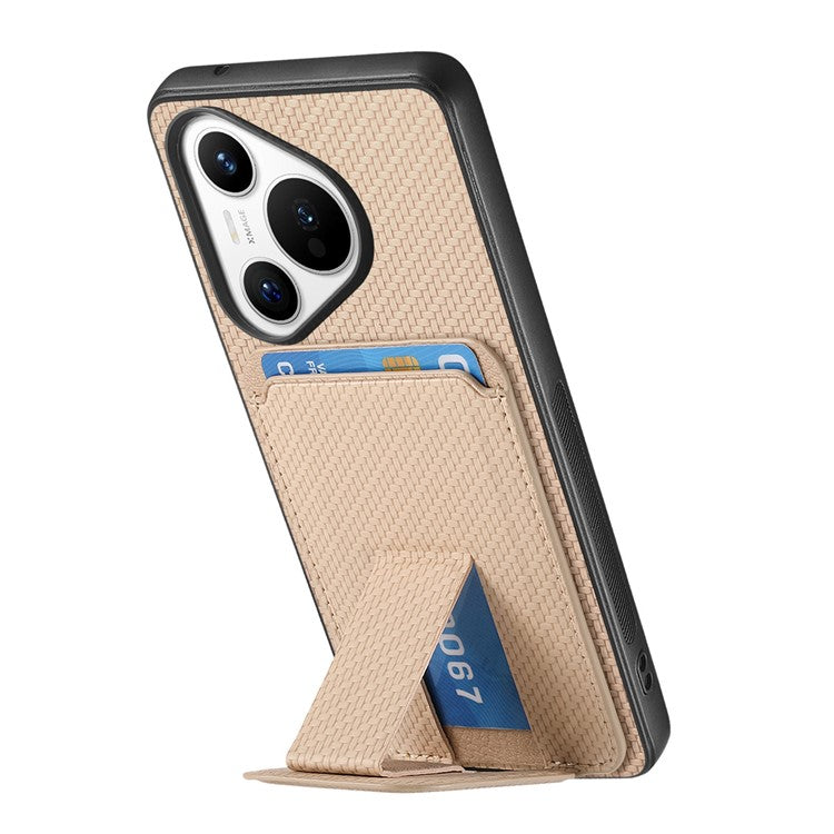 C1-11 for Huawei Pura 70 Case Kickstand Carbon Fiber Texture Leather+TPU Card Slot Phone Cover - Beige