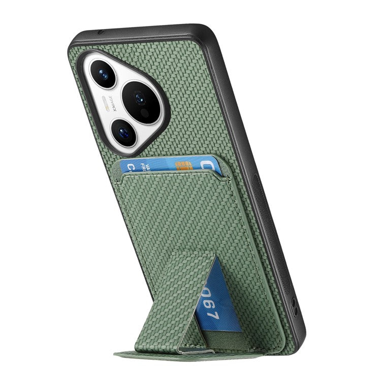 C1-11 for Huawei Pura 70 Case Kickstand Carbon Fiber Texture Leather+TPU Card Slot Phone Cover - Green