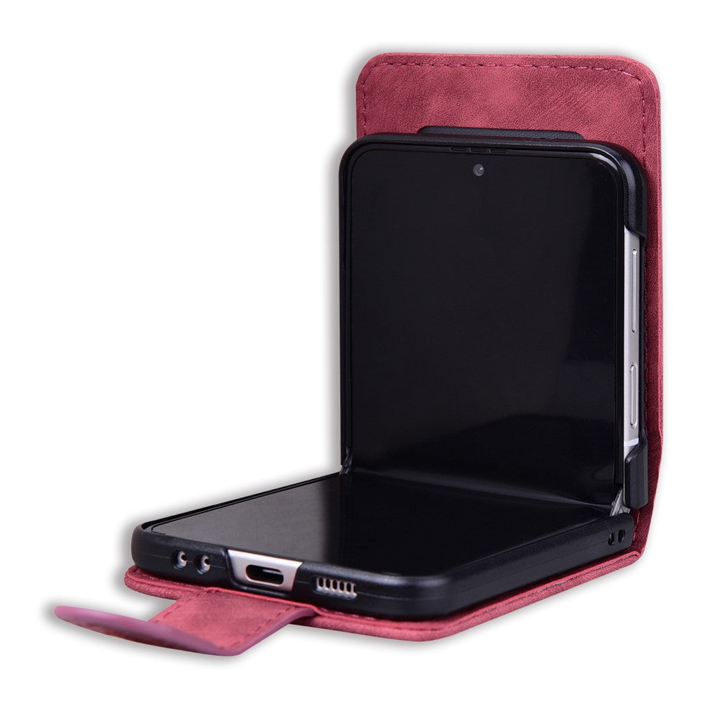 For Samsung Galaxy Z Flip7 FE 5G / Z Flip6 5G Case Leather + PC Cherry Blossom Phone Cover Card Holder - Wine Red