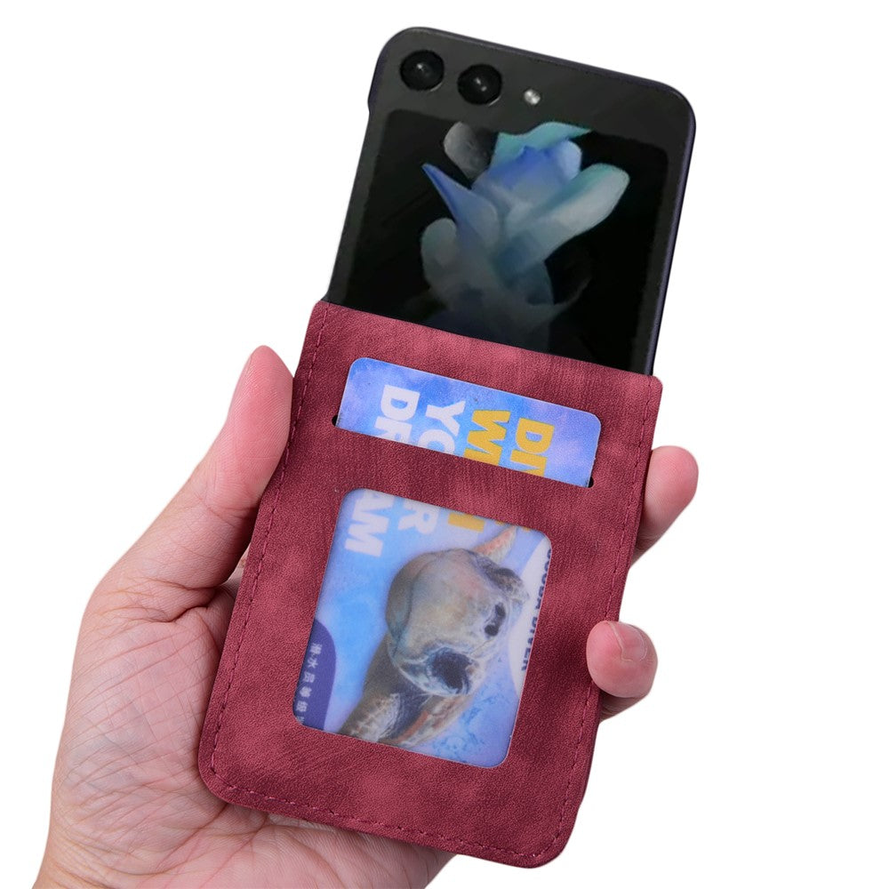For Samsung Galaxy Z Flip7 FE 5G / Z Flip6 5G Case Leather + PC Cherry Blossom Phone Cover Card Holder - Wine Red