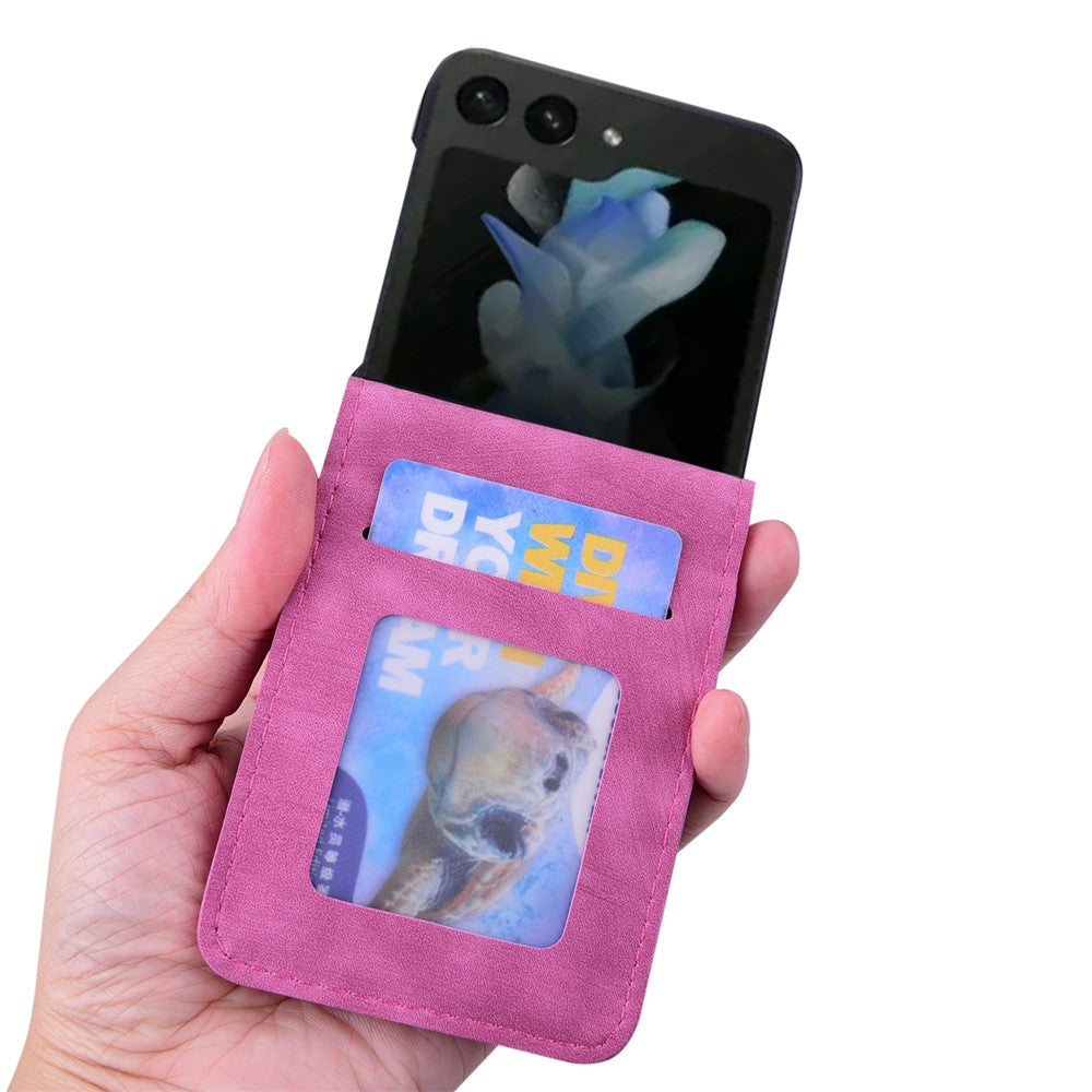 For Samsung Galaxy Z Flip7 FE 5G / Z Flip6 5G Case Leather + PC Cherry Blossom Phone Cover Card Holder - Rose