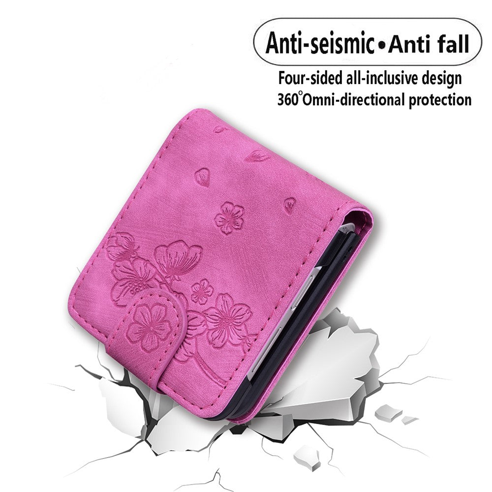For Samsung Galaxy Z Flip7 FE 5G / Z Flip6 5G Case Leather + PC Cherry Blossom Phone Cover Card Holder - Rose