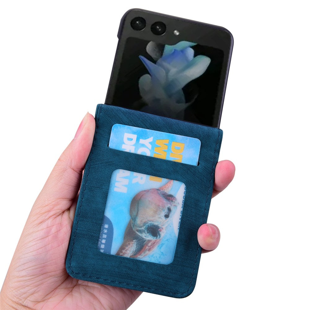 For Samsung Galaxy Z Flip7 FE 5G / Z Flip6 5G Case Leather + PC Cherry Blossom Phone Cover Card Holder - Blue