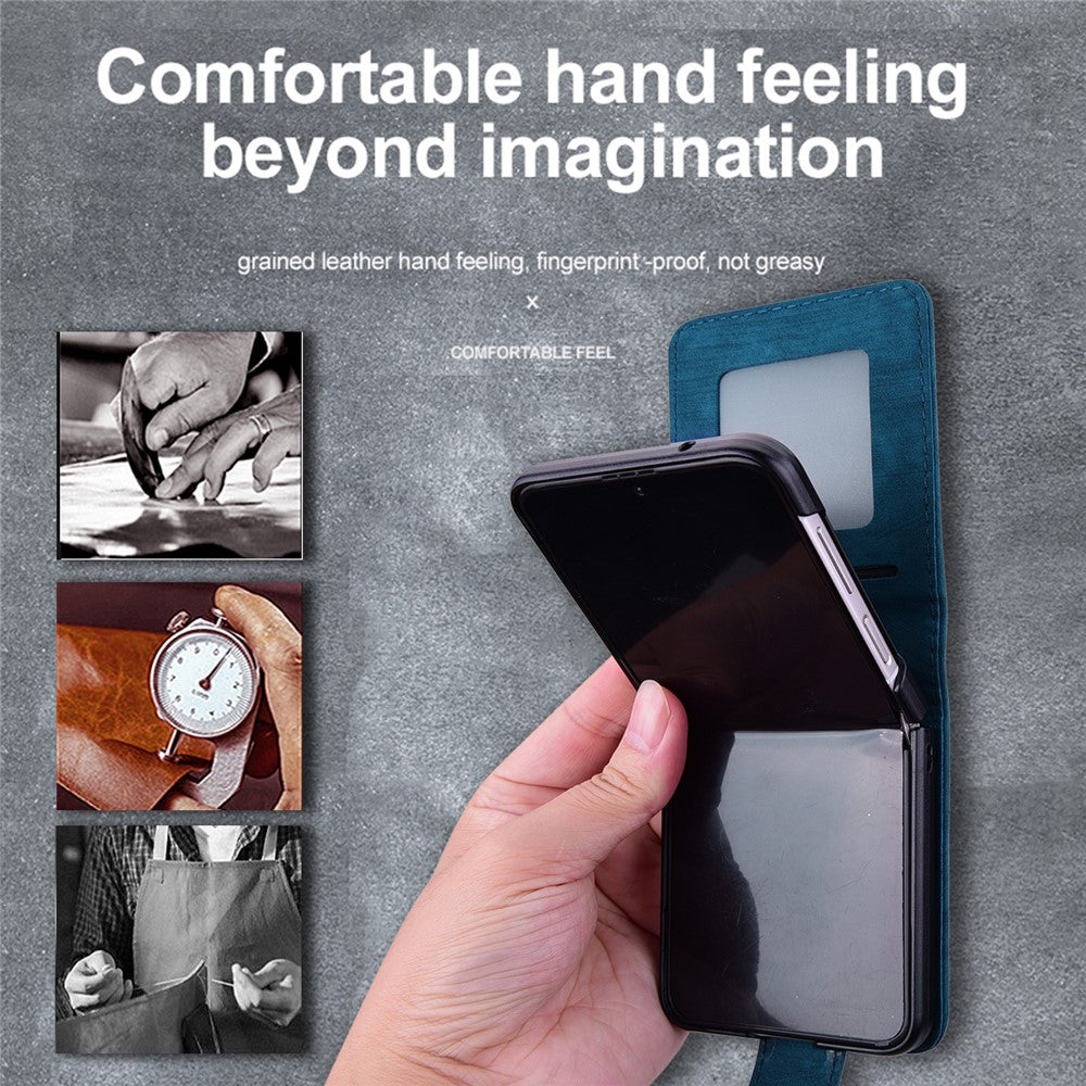 For Samsung Galaxy Z Flip7 FE 5G / Z Flip6 5G Case Leather + PC Cherry Blossom Phone Cover Card Holder - Blue