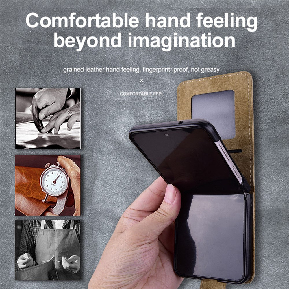 For Samsung Galaxy Z Flip7 FE 5G / Z Flip6 5G Case Leather + PC Cherry Blossom Phone Cover Card Holder - Brown