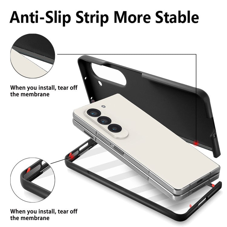 For Samsung Galaxy Z Fold5 5G Magnetic Case Leather+PC Phone Cover with Tempered Glass Film - Brown