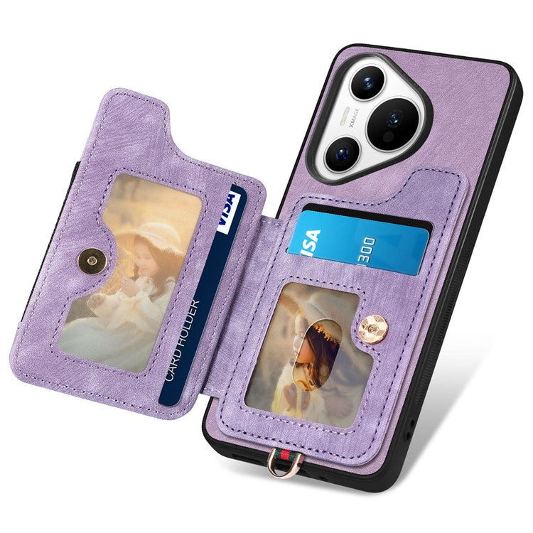 D4 For Huawei Pura 70 Case RFID Blocking Handbag Leather+TPU Phone Cover Card Slots, Ring Holder - Purple