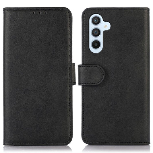 For Samsung Galaxy M35 5G Case Cowhide Texture Leather Wallet Phone Cover with Stand - Black