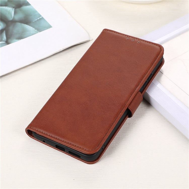 For Samsung Galaxy M35 5G Case Cowhide Texture Leather Wallet Phone Cover with Stand - Brown