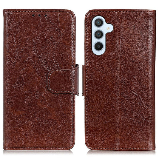 For Samsung Galaxy M35 5G Case Nappa Texture Split Leather Wallet Phone Cover - Brown