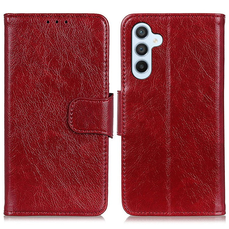 For Samsung Galaxy M35 5G Case Nappa Texture Split Leather Wallet Phone Cover - Red