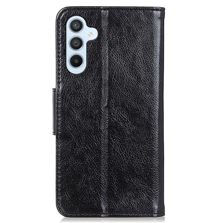 For Samsung Galaxy M35 5G Case Nappa Texture Split Leather Wallet Phone Cover - Black