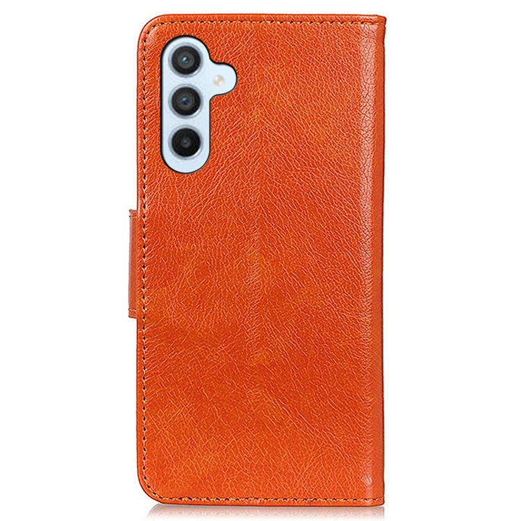 For Samsung Galaxy M35 5G Case Nappa Texture Split Leather Wallet Phone Cover - Orange